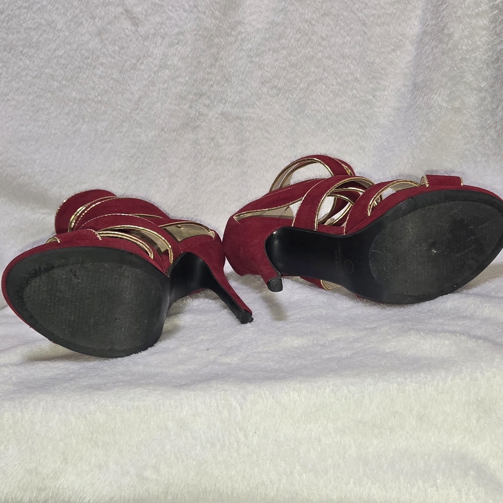 Liliana Red/Gold 4" Stiletto HEELS Crisscross Strappy Sexy GIRLS' NIGHT 👠 FAB - Picture 11 of 15